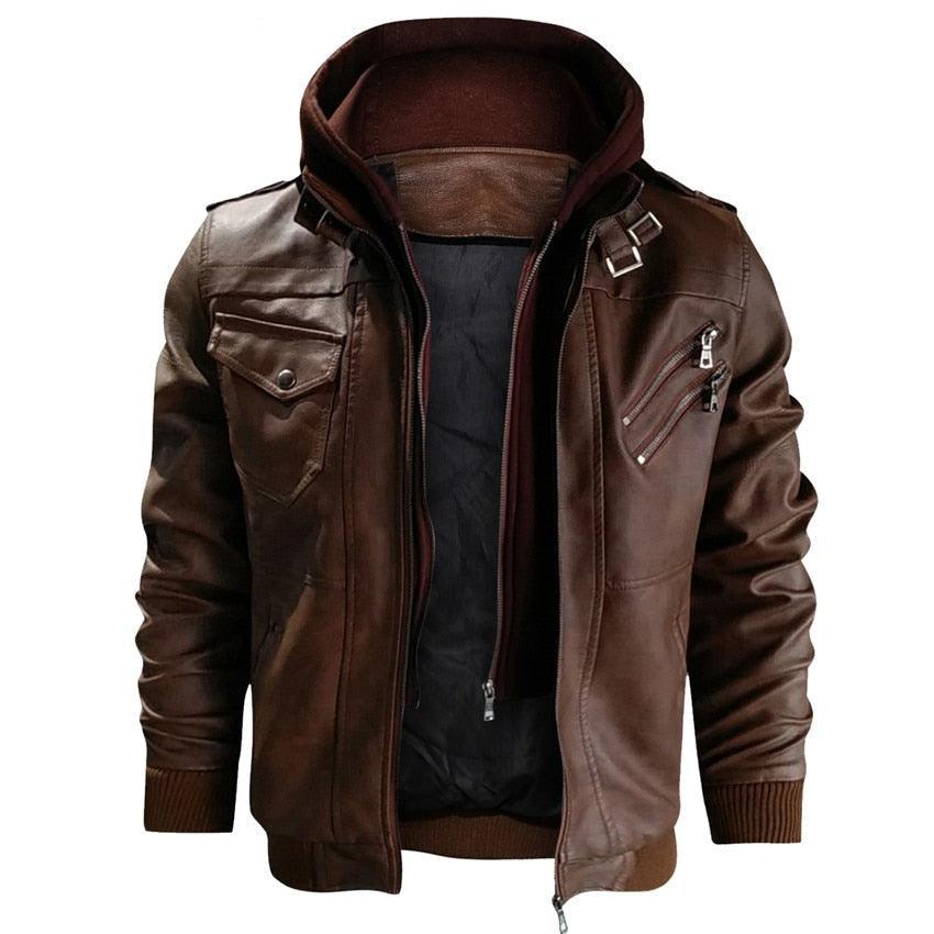 New Men's hooded Leather Jacket (multi varied)